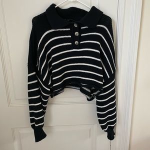 Navy & White Strip Collared Sweater